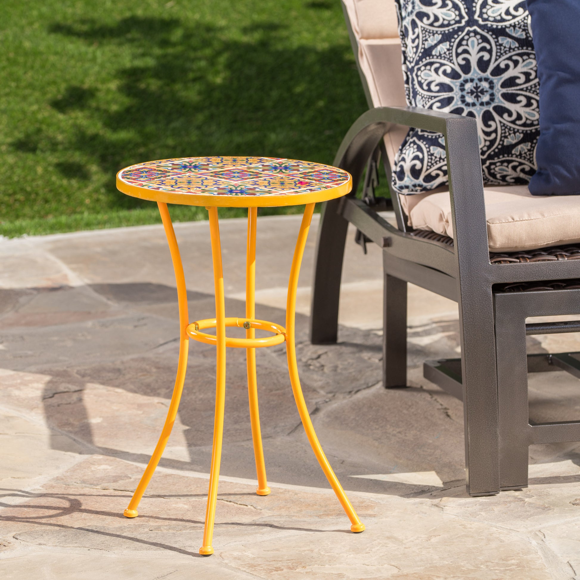 Barnsfield End Table Yellow Ceramic Tile Iron