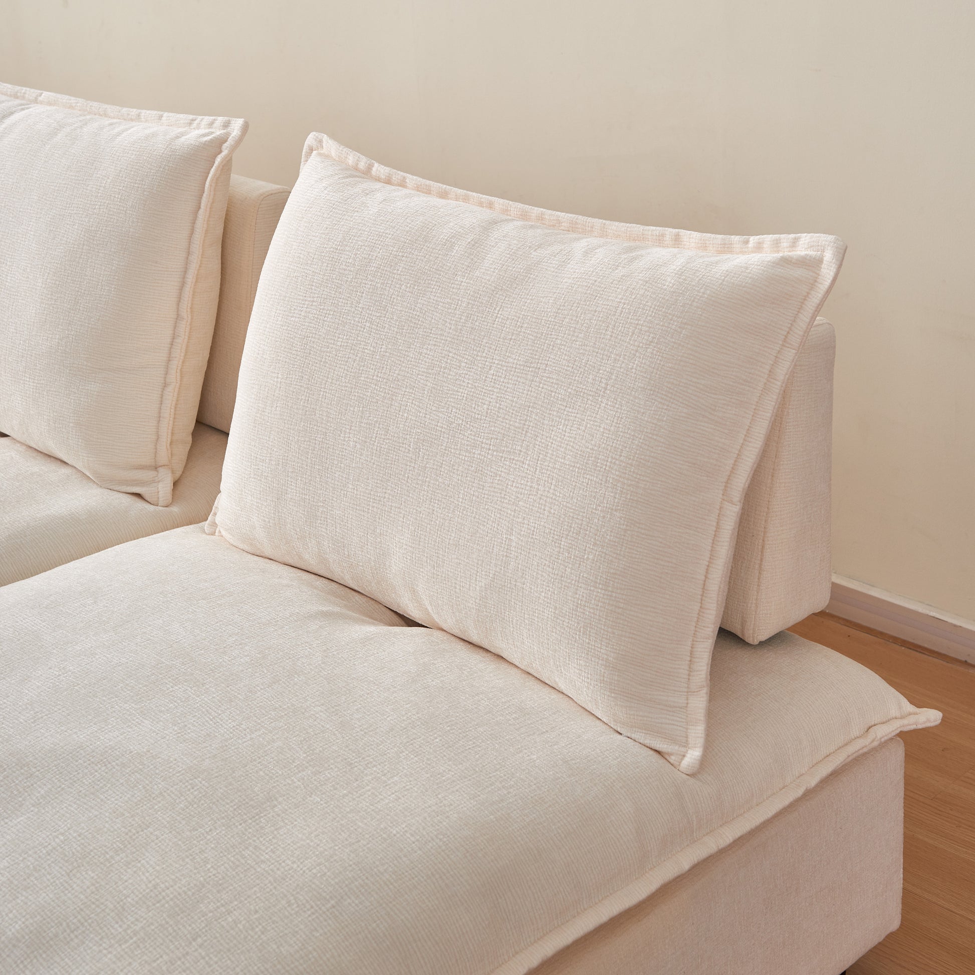 Modern Upholstered Chair Leisure Sofa Lounge Chair Removable Pillow Armless Accent Chair For Living Room, Bedroom, Corner Chair, Backrest Adjustable Fore And After Beige Wood Medium Soft Foam Chenille 1 Seat