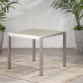 Outdoor Dining Table Anodized Aluminum Tempered Glass Table Top Square Silver And Gray 35