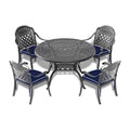 Cushions In Random Colors 5 Piece Set Of Cast Aluminum Patio Furniture With Cushions Yes Dining Set Black Seats 4 Rust Resistant Frame Water Resistant Cushion Garden & Outdoor Complete Patio Sets Aluminium