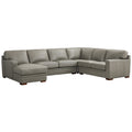 Dillon Leather Left Chaise Sectional Gray Genuine Leather Wood Primary Living Space Medium Firm Cushion Back Mid Century Modern U Shaped Eucalyptus Square Arms Memory Foam Leather 6 Seat