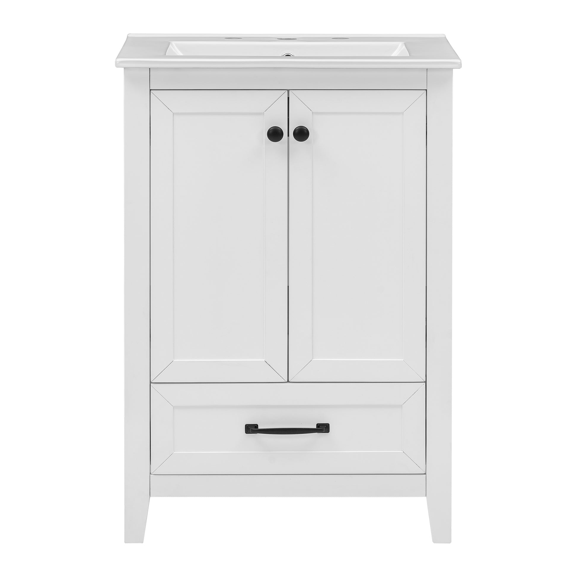 24" Bathroom Vanity With Sink, Bathroom Vanity Cabinet With One Drawer And Doors, Solid Wood And Mdf, White White Solid Wood Mdf