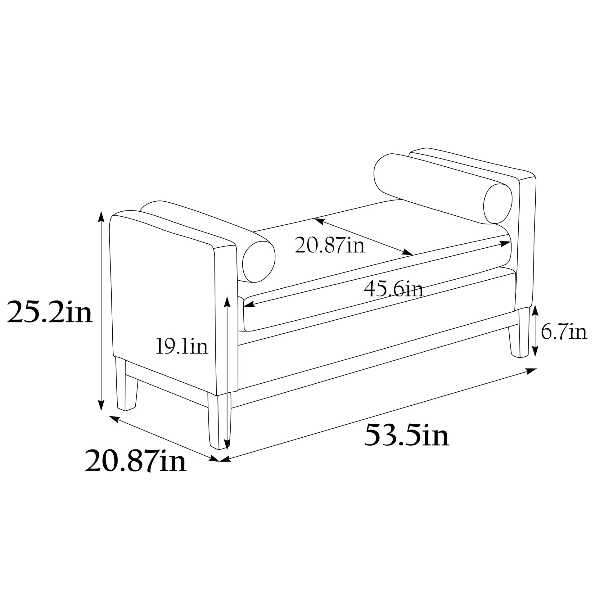 53.5"W Elegant Upholstered Bench, Ottoman With Wood Legs & Bolster Pillows For End Of Bed, Bedroom, Living Room, Entryway, Ivory Ivory Boucle