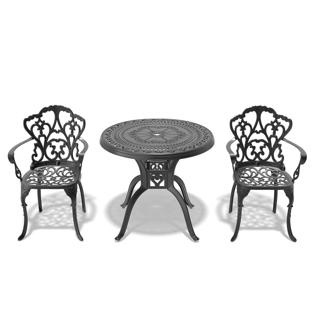 Cushions In Random Colors 3 Piece Set Of Cast Aluminum Patio Furniture With Cushions Yes Complete Patio Set Black Seats 2 Rust Resistant Frame Water Resistant Cushion Garden & Outdoor Complete Patio