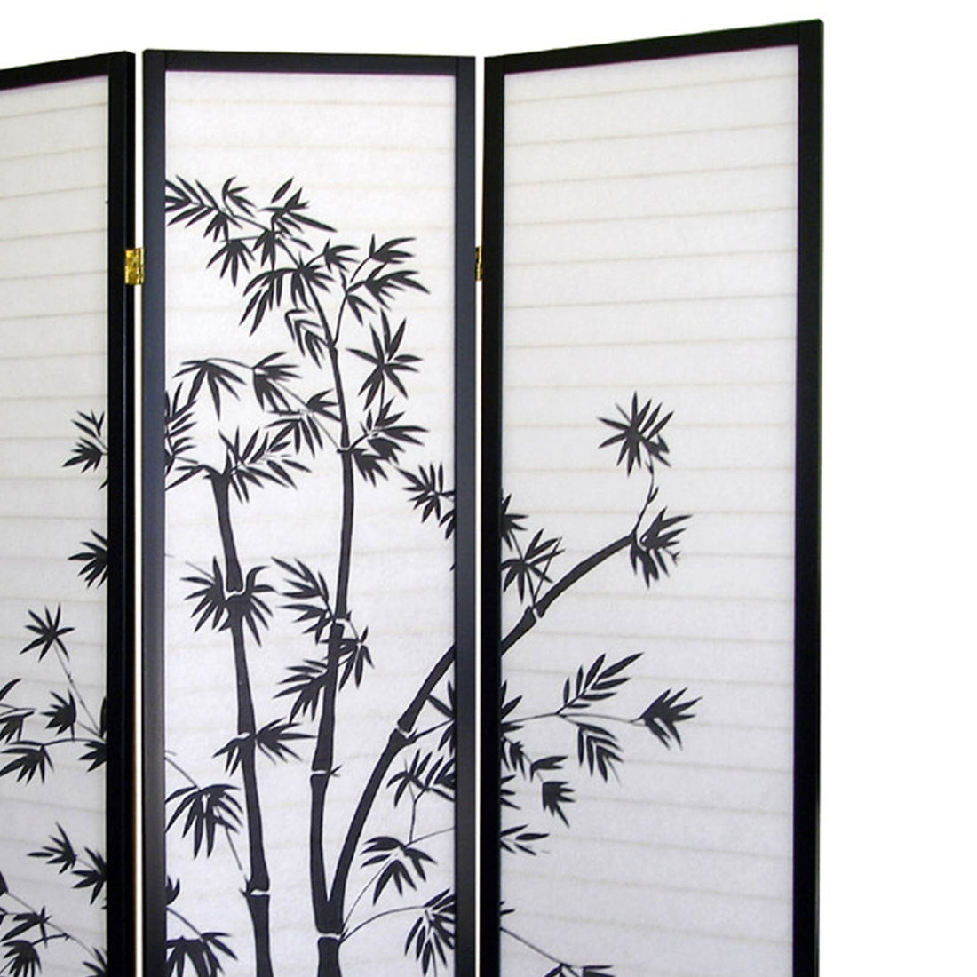 70" Tall 3 Panel Screen Room Divider, Bamboo Design With Black Finish Black Wood