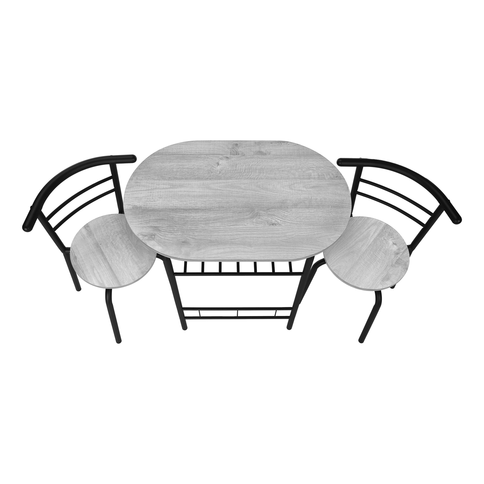 Dining Table Set, 3Pcs Set, Small, 32" L, Kitchen, Grey Laminate, Black Metal, Contemporary, Modern Grey Particle Board