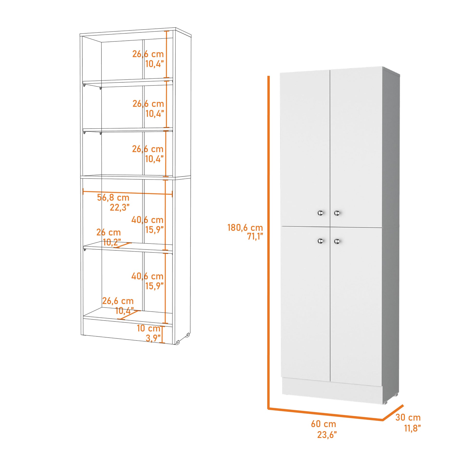 Cameron Pantry Cabinet With 4 Doors And 5 Hidden Shelves White White Kitchen Contemporary Rectangular Stationary Kitchen Islands Pine Particle Board Engineered Wood Small Less Than 40In