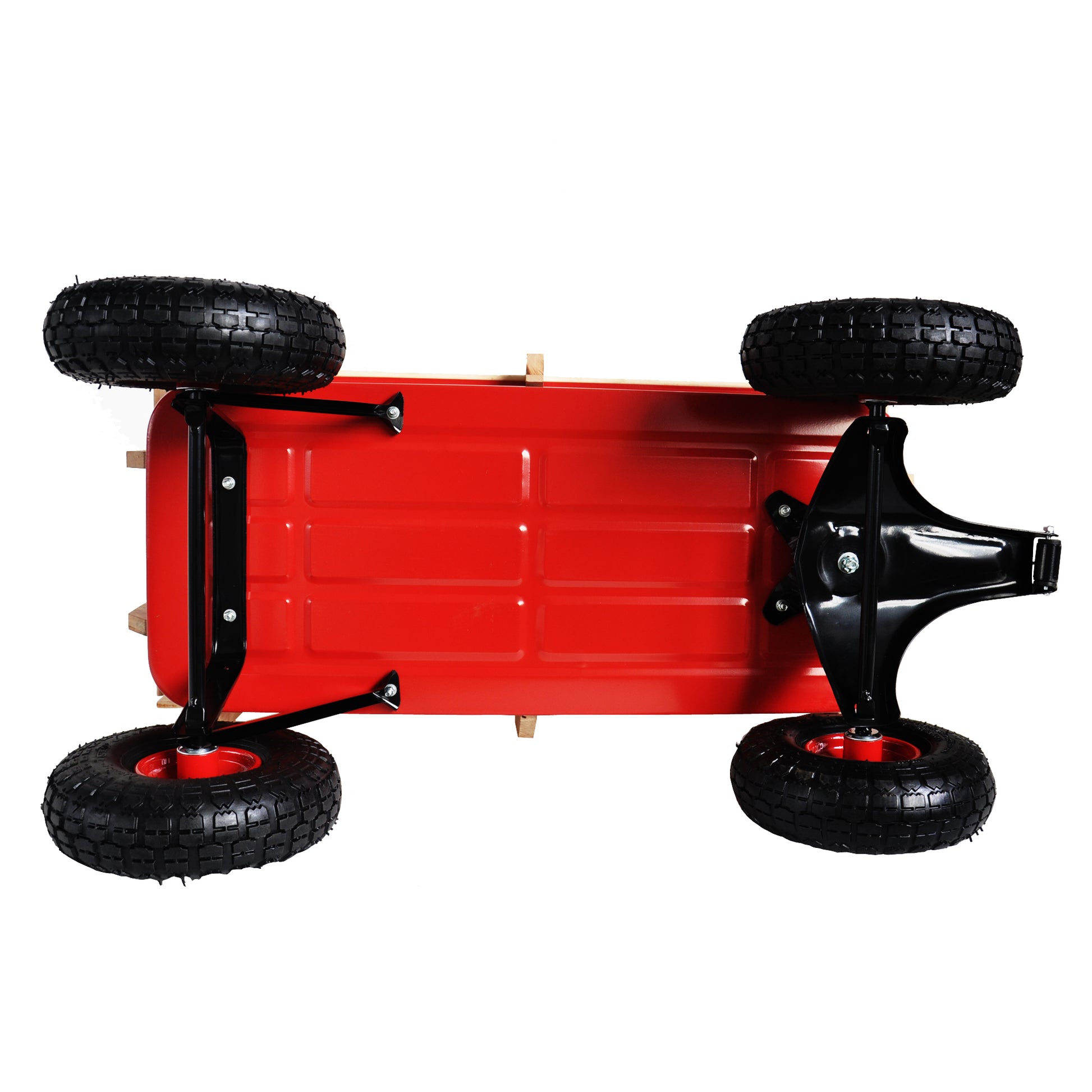 Outdoor Sport Wagon Tools Cart Wooden Side Panels Air Tires Wagon Red Red Garden & Outdoor Metal