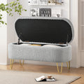 Oval Storage Bench For Living Room Bedroom End Of Bed, Upholstered Storage Ottoman Entryway Bench With Metal Legs,Grey Wood Primary Living Space Solid Grey Pine With Storage Grey Polyester Polyester Or Polyester Blend Backless Modern Oval Flip Top
