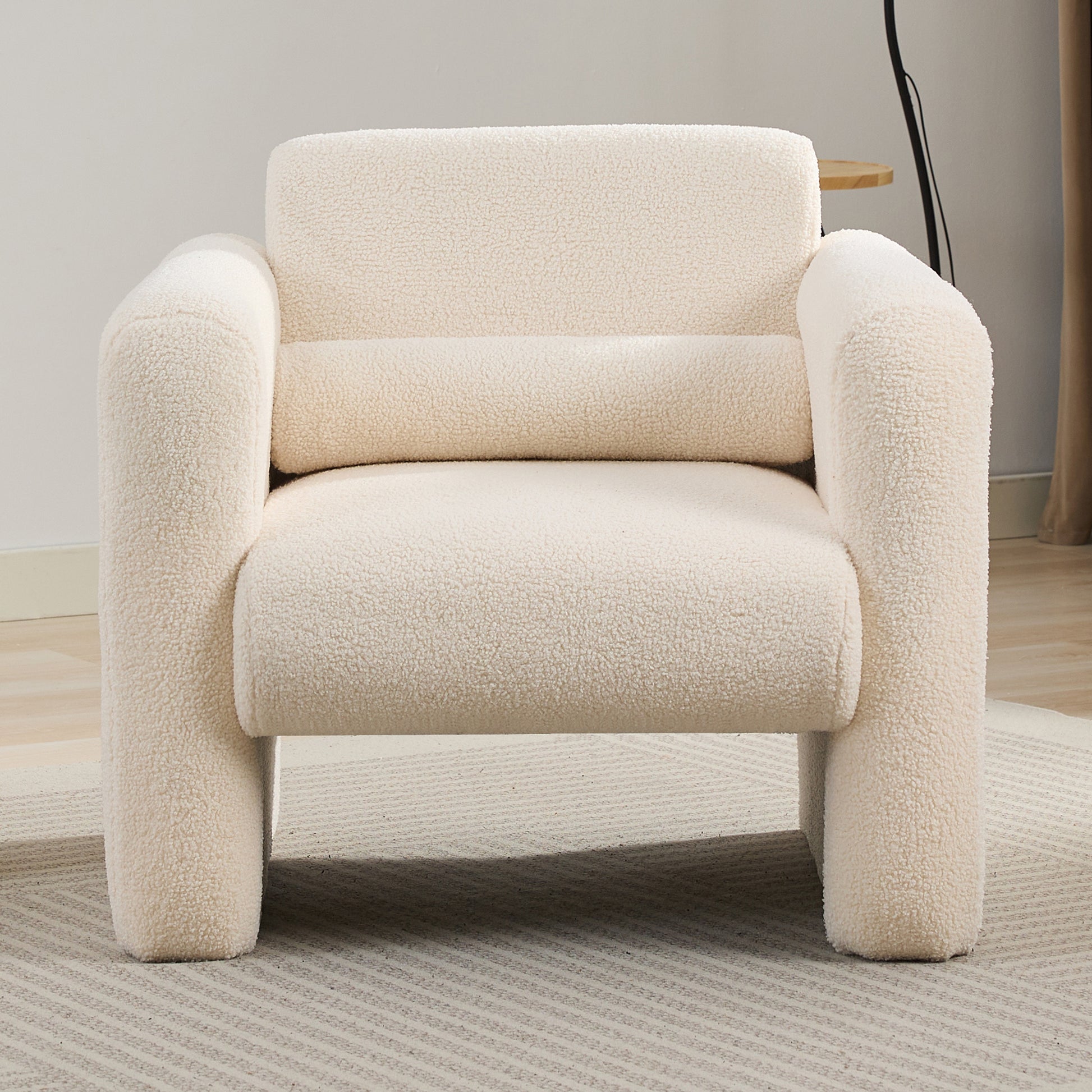Modern Accent Chair Lambskin Sherpa Fabric Upholstered Comfy Reading Arm Chair Soft Padded Armchair With Back And Pillow For Living Room Bedroom Reception Waiting Room Office, Cream Cream Primary Living Space Upholstered
