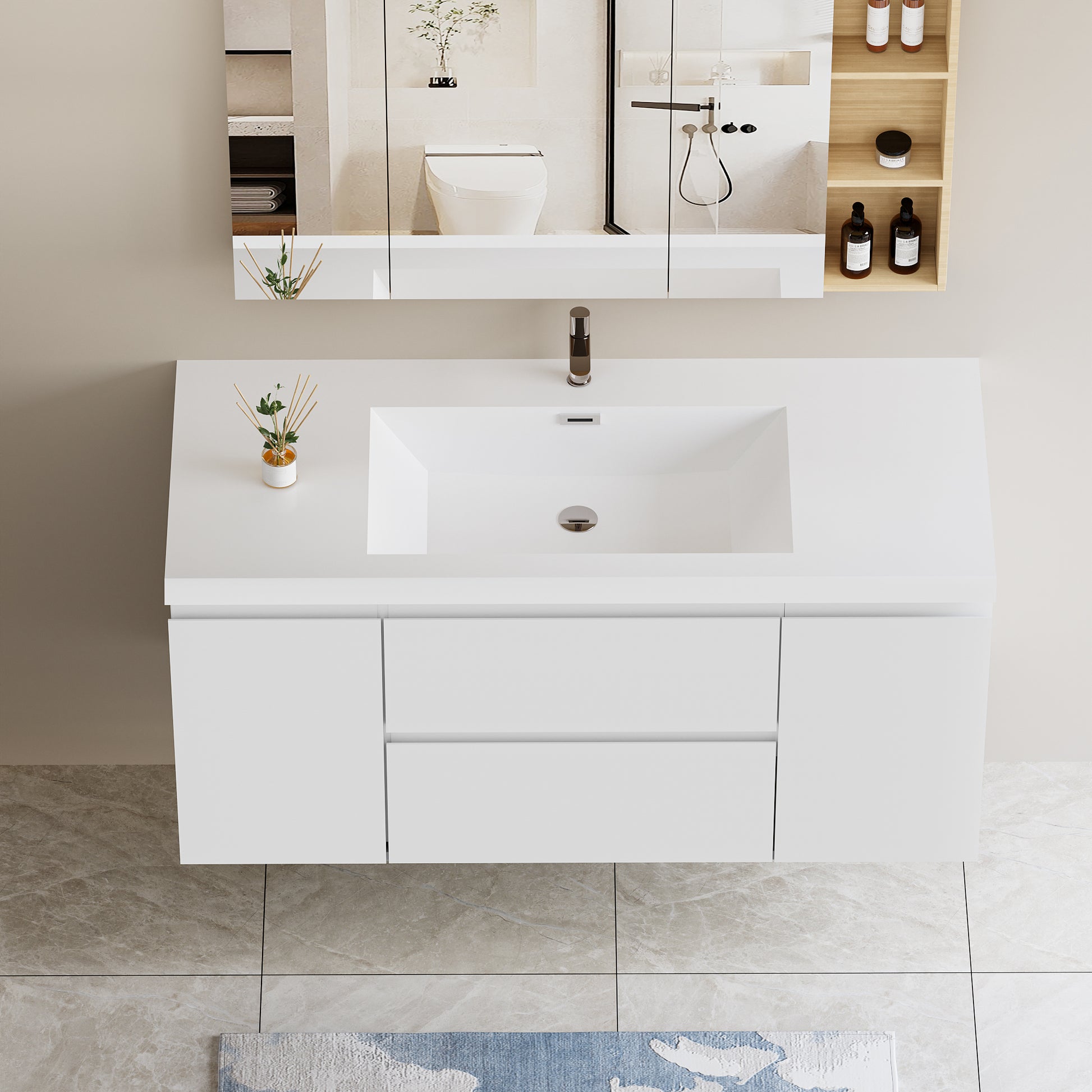 48" Floating Bathroom Vanity with Sink, Modern Wall 2-white-2-bathroom-wall mounted-mdf