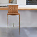 Iva 31 Inch Bar Stool Chair, Padded, Rolled Back, Tan Top Grain Leather Brown Leather