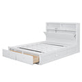 Wood Queen Size Hydraulic Platform Bed With Storage Led Headboard, Charging Station And 2 Drawers, White Box Spring Not Required Queen White Wood Bedroom Bed Frame Solid Wood Mdf