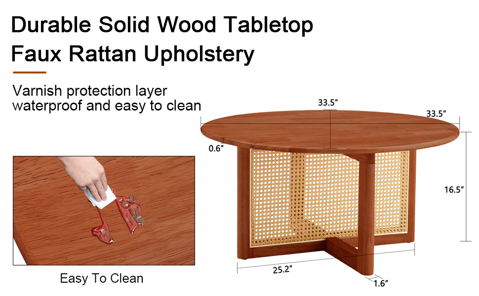 A Natural And Elegant Deep Red Wooden Coffee Table With Artificial Rattan Decorations, Perfect For A Fashionable Living Room And Comfortable Tea Drinking Time Red Wood