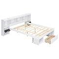 Queen Size Wood Platform Bed With Multi Storage Headboard And A Drawer, White Box Spring Not Required Queen White Wood Bedroom Bed Frame Solid Wood Mdf