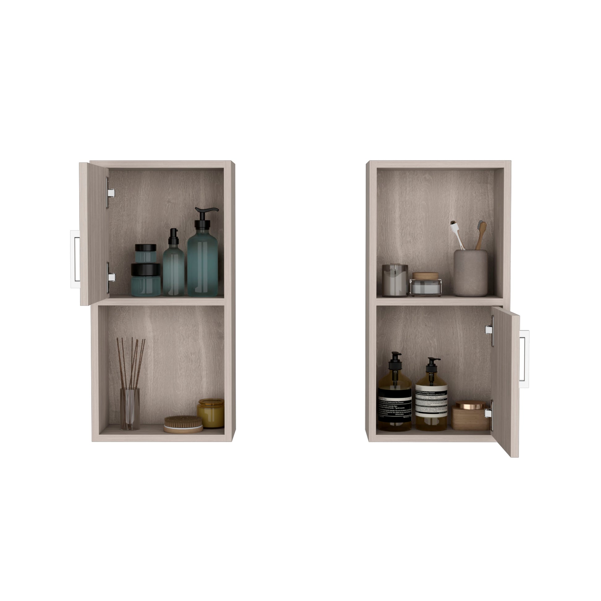 Oba 2 Pc Wall Mounted Bathroom Medicine Cabinet With Open And Closed Storage Beige Bathroom Freestanding Modern Particle Board Engineered Wood