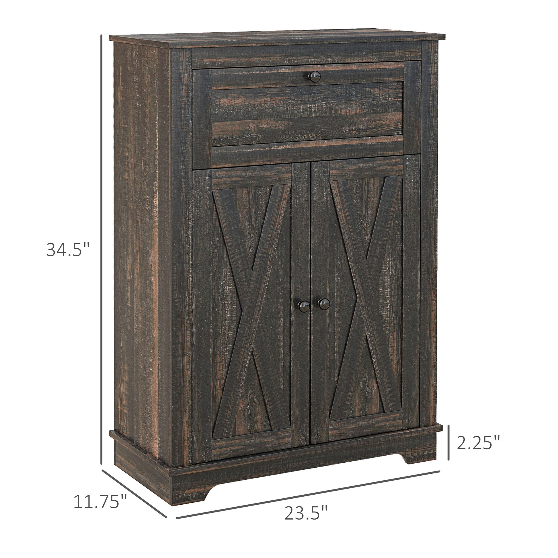 Homcom Farmhouse Barn Door Accent Cabinet, Kitchen Sideboard Storage Cabinet With Double Doors, Drawer, And Adjustable Shelf For Bedroom, Living Room, Dark Brown Brown Particle Board
