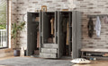 6 Doors Wooden Wardrobe Storage For Bedroom, With Big Drawers, Gray Gray Plywood