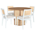 5 Piece Rattan Round Dining Table Set, Wood Table With Hexagonal Base And Upholstered Chairs For Dining Room, Kitchen,Indoor Use, White Beige Wood Dining Room Solid Wood Rubberwood Round Dining Table With Chair Wood Wood White Seats 4 Traditional Round