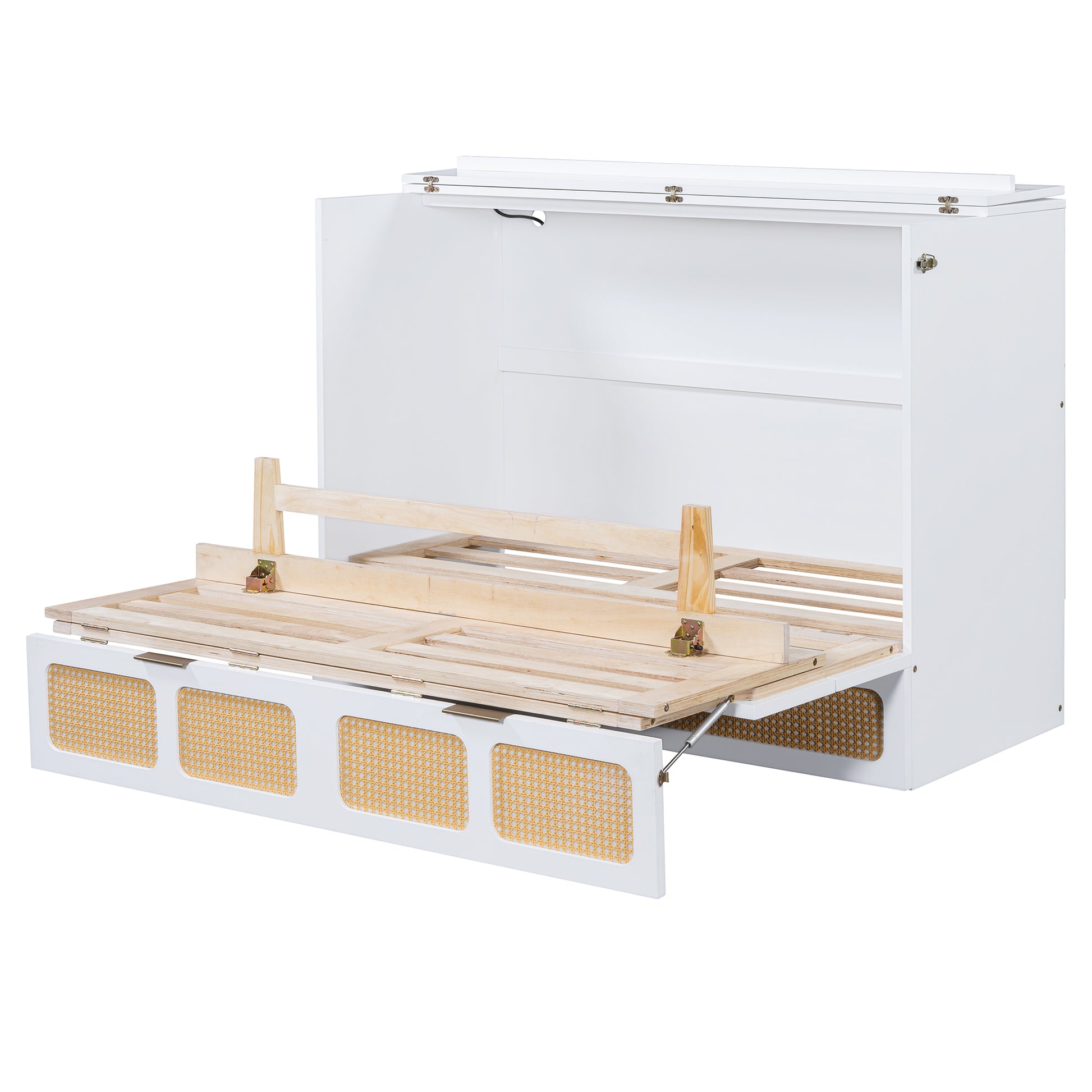 Full Size Murphy Bed With Large Drawers,White Full White Plywood