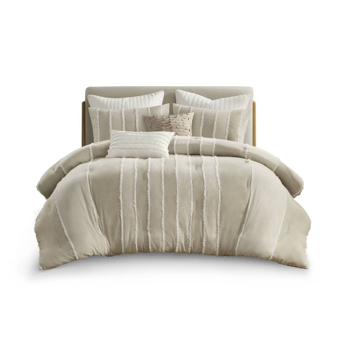 3 Piece Striped Cotton Comforter Set Taupe King Cal King Taupe Cotton