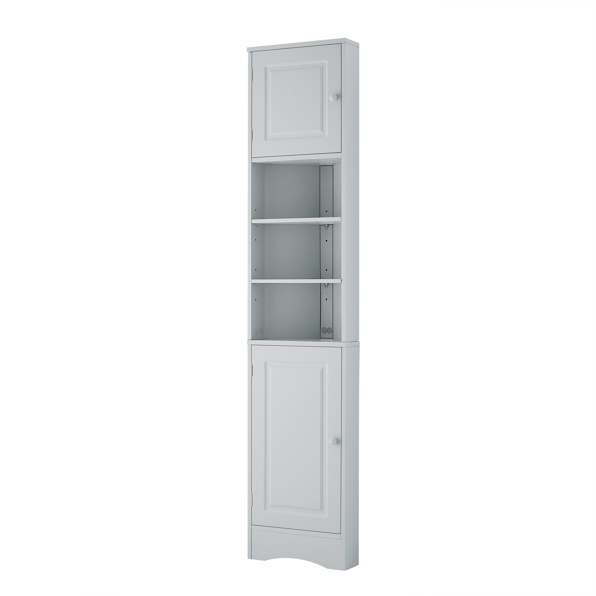 Multi Functional Corner Cabinet Tall Bathroom Storage Cabinet With Two Doors And Adjustable Shelves, Open Shelf, Grey Grey Mdf