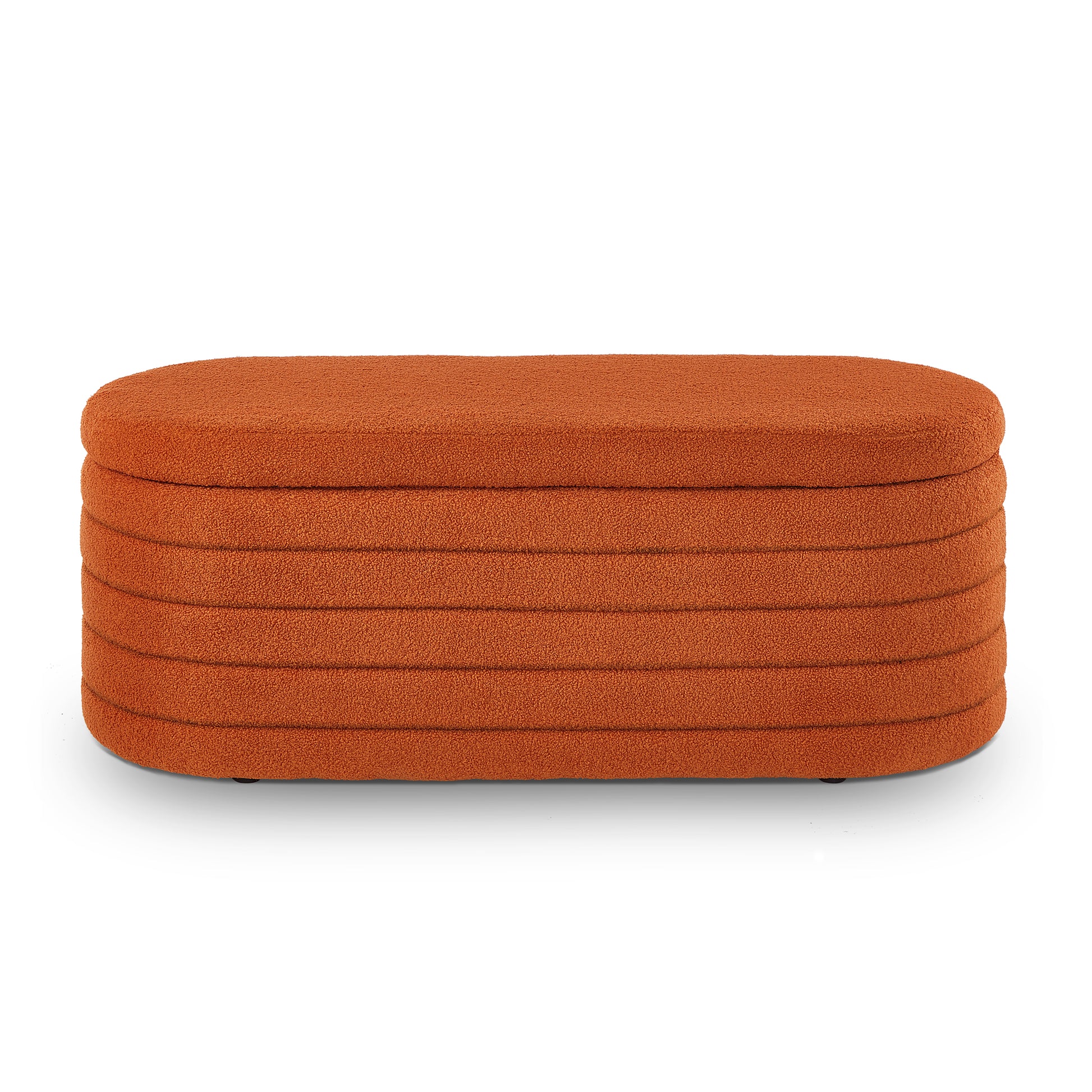 Modern Oval Storage Ottoman Bench, Upholstered Boucle Teddy Fabric End Of Bed Bench With Storage, End Of Bed Stool With Safety Hinge For Bedroom, Living Room, Entryway, Orange Orange Primary Living Space Oval Black American Design,Contemporary,Luxury,Mid