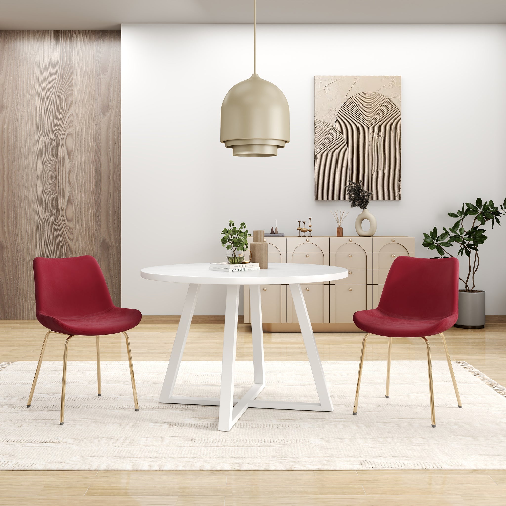 Avant 3 Piece Round Dining Set, Trestle Dining Table With 2 Side Chairs White Wood Dining Room Solid Wood Rubberwood Round Dining Table With Chair Wood Wood White Red Slat Back Seats 2 Contemporary,Modern Round Trestle Solid Wood Mdf Wood Metal