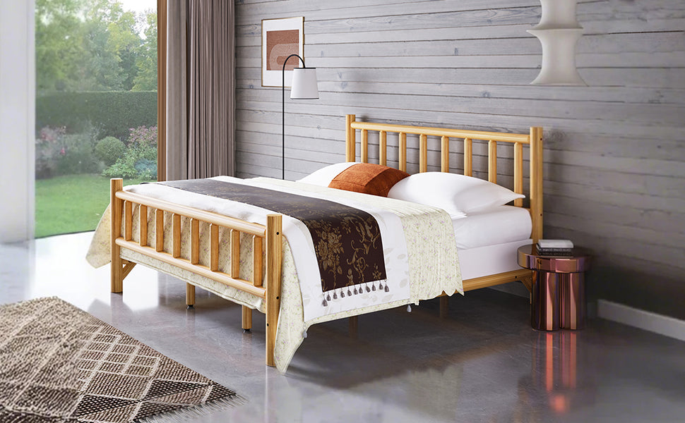Farmhouse Log Bed Frame King Rustic Style Pure Solid Pine Cylinder Construction Bed Fits Mattresses And Box Springs, Natural Finish King Natural Pine