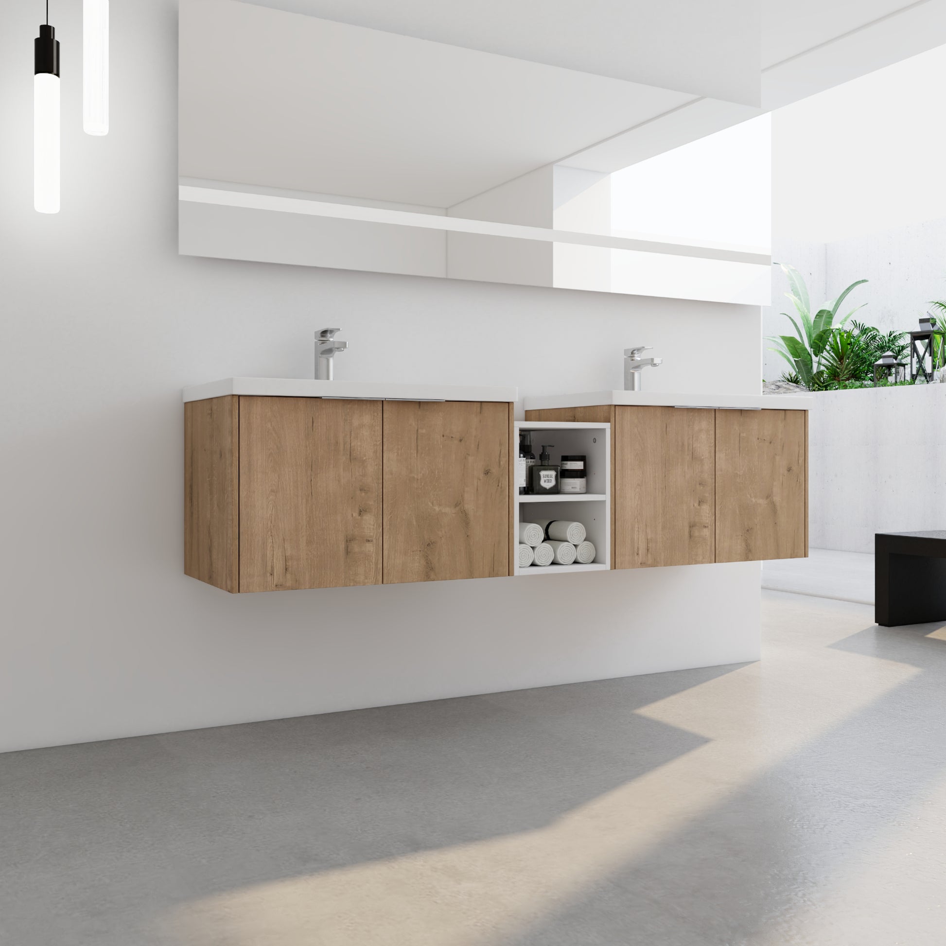 72 Inch Soft Close Doors Bathroom Vanity With Sink, A Small Storage Shelves, 30" And 12" Combination Cabinet, Kd Packing Imitative Oak 4 1 Bathroom Wall Mounted Modern Plywood