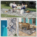 Outsunny Reversible Outdoor Rug, 9' X 18' Waterproof Plastic Straw Floor Mat, Portable Rv Camping Carpet With Carry Bag, Large Floor Mat For Backyard, Deck, Picnic, Beach, Gray & White Floral Multicolor Polypropylene