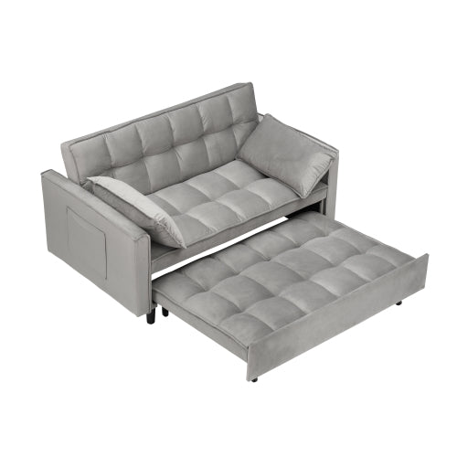 55 Inches Grey Modern Velvet Sofa, Seating Sofa With Backrest, Soft And Comfortable Living Room Furniture, 3 In 1 Convertible Sofa Bed For Living Room Bedroom Gray Velvet 2 Seat