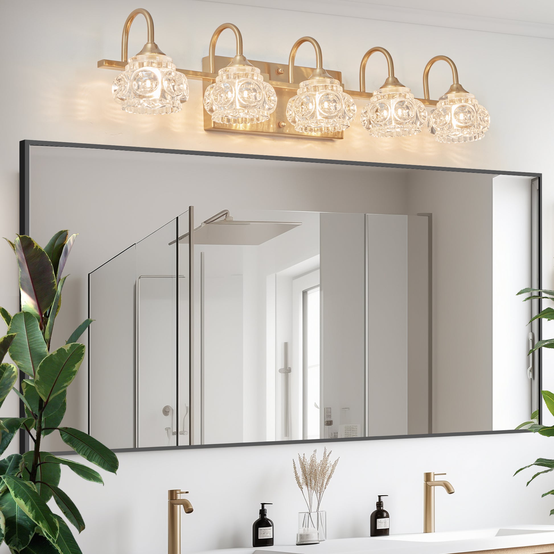 Modern Crystal Bathroom Vanity Light, 5 Light Golden Wall Sconce With Clear Glass Shade, Elegant Wall Mount Lighting For Bathroom, Powder Room, Or Vanity Mirror No Bulbs Golden Crystal,Iron