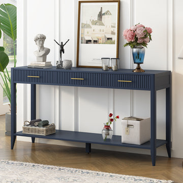 High Quality Entryway Console Table With Vertical Stripe Drawers, Long Legs,Suitable For Entryway, Hallway, Living Room, Foyer, Corridor Navy Blue Primary Living Space American Design Mdf