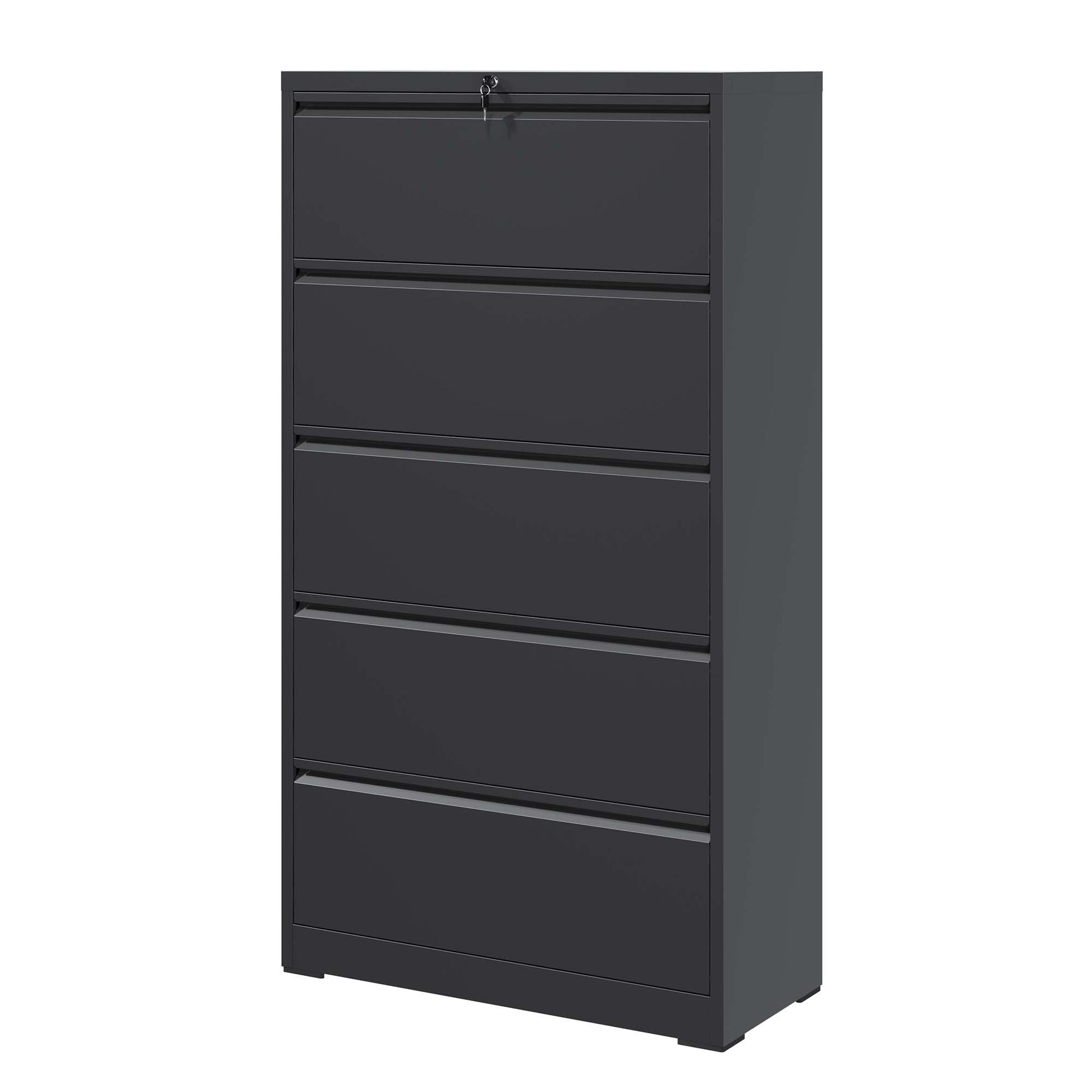 5 Drawer Metal Lateral File Cabinetblack Filing Cabinet With Lock, Lockable File Cabinet For Home Office, Locking Metal File Cabinet For Legal Letter A4 F4 Size Filing Cabinets 5 Or More Drawers Antique Black Office Drawers Included Modern Metal Metal