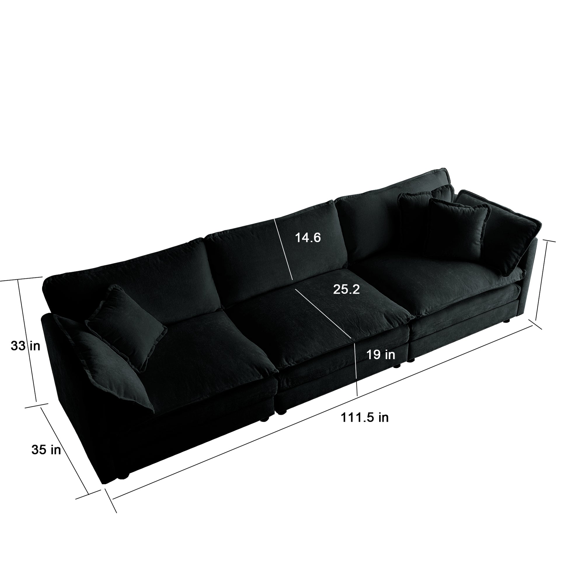 Sofa Set Of 3, 1 1 3 Seats Living Room Sofa Set, Accent Chair, Loveseat, And Three Seat Sofa Modern Style Round Arms 3 Piece Sofa Set, Black Chenille Black Chenille 5 Seat