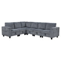 6 Piece Modular Sectional With Storage Seats, Side Pockets, Charging Ports Dark Gray Corduroy Fabric Modern Living Room Sectional Couch Solid Wood Furniture Dark Gray Polyester Wood Primary Living Space Modern Solid Wood 6 Seat