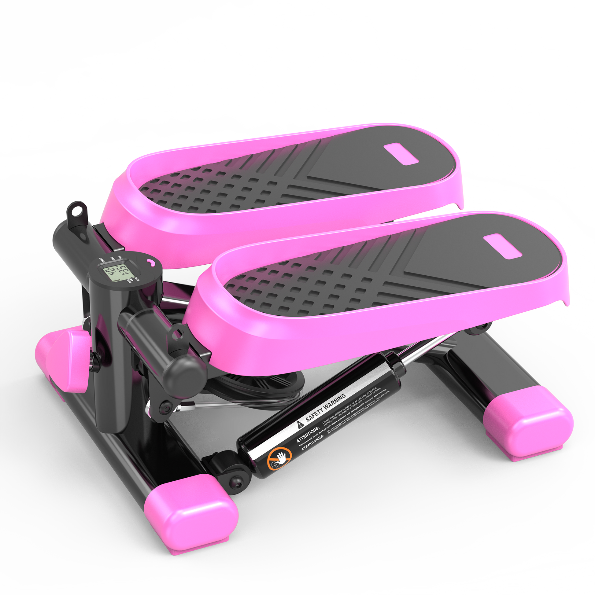 Home Office Exercise 330Lbs Capacity Mini Stepper With Resistance Bands And Lcd Monitor Pink Black Steel
