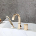 Waterfall Bathtub Faucet With Sprayer, 3 Hole Roman Tub Filler With Hand Shower Deck Mount Waterfall Tub Spout Set Brushed Gold Stainless Steel