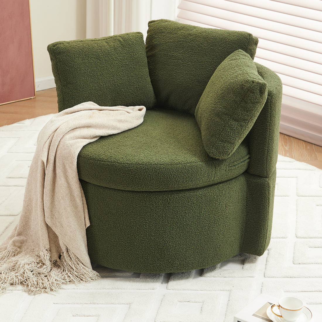 029 Teddy Fabric Swivel And Storage Chair With Back Cushion For Living Room,Green Green Primary Living Space Modern Foam Teddy