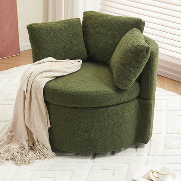 029 Teddy Fabric Swivel And Storage Chair With Back Cushion For Living Room,Green Green Primary Living Space Modern Foam Teddy
