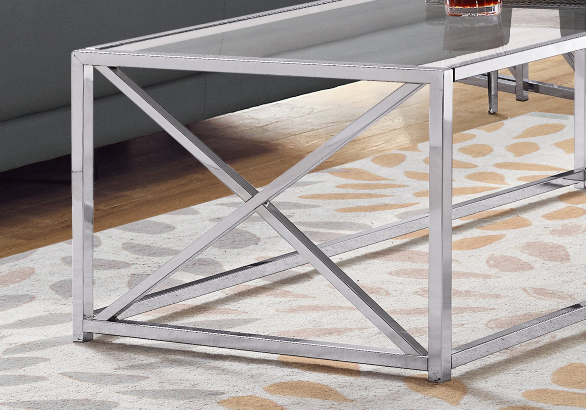 Coffee Table, Accent, Cocktail, Rectangular, Living Room, 44"L, Clear Tempered Glass, Chrome Metal, Contemporary, Modern Chrome Metal