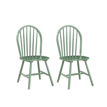 Irvin 18 Inch Modern Dining Chairs, Round Spindle Backs, Set Of 2, Green Green Solid Wood