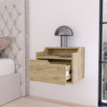 Florence Floating Nightstand With Drawer And Dual Shelf Display Beige 1 Drawer Bedroom Bedside Cabinet Contemporary Storage Melamine Engineered Wood