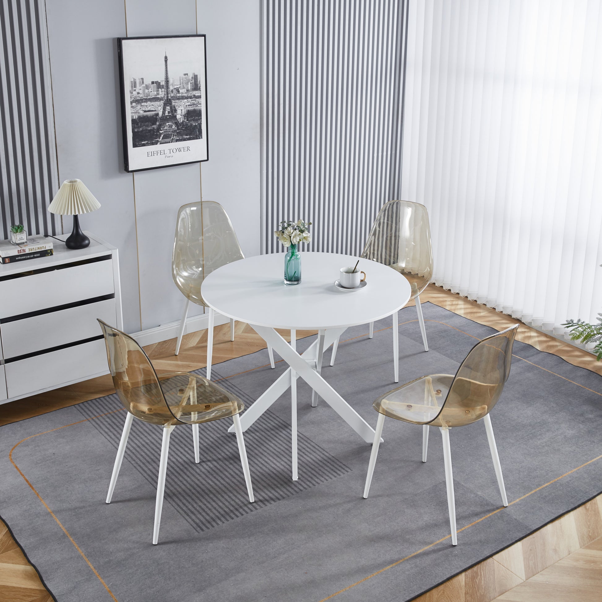 Dining Table With Cross Metal Leg And Mdf Top,Modern Space Saving Kitchen Table For Living Room,White Legs,Round Table,90X90X75Cm White Mdf Metal