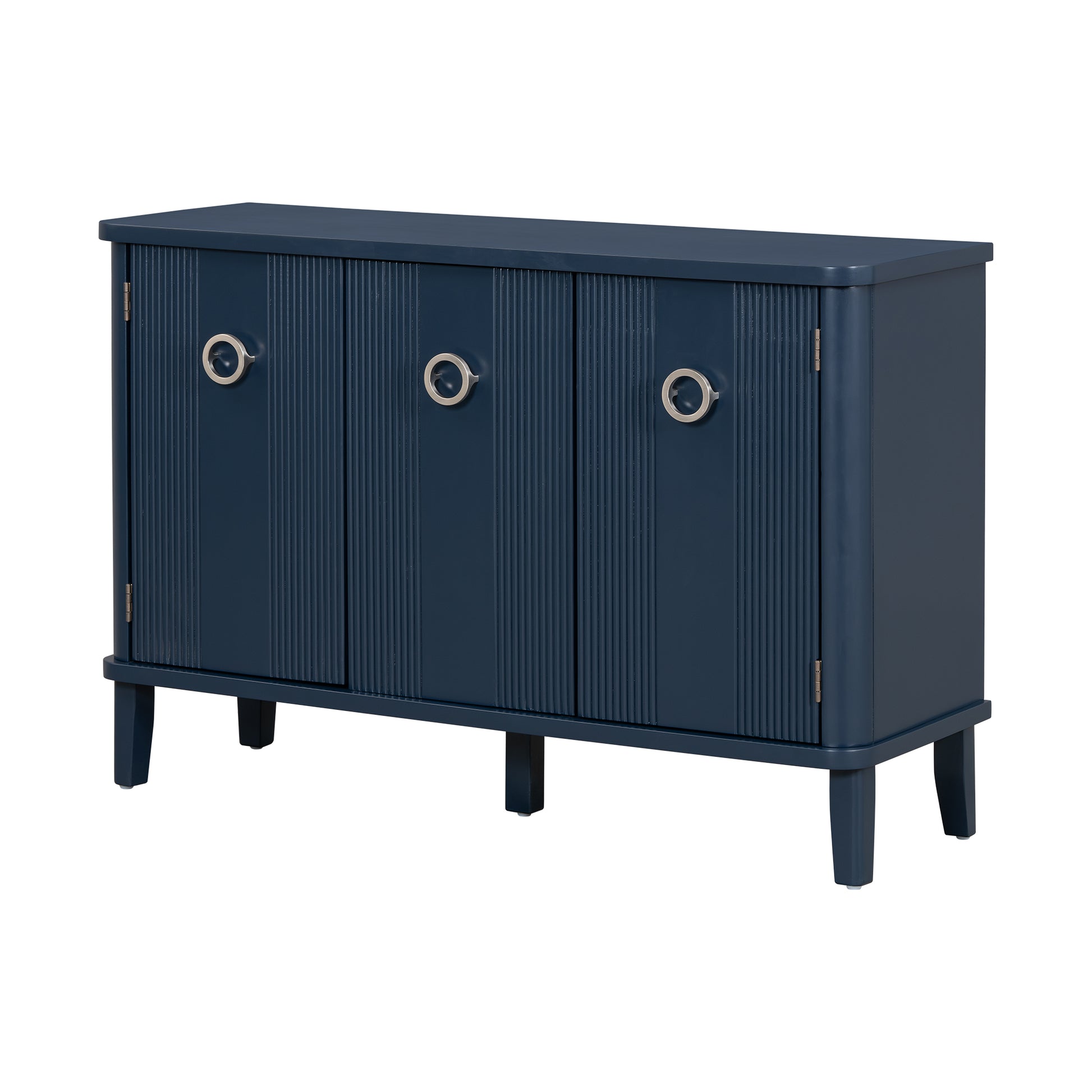 Simple And Atmospheric Solid Wood Veneer Fraxinus Mandschuric Cabinet With Three Acacia Solid Doors,Adjustable, Suitable For Study, Corridors,And Entrances. Navy Blue Mdf