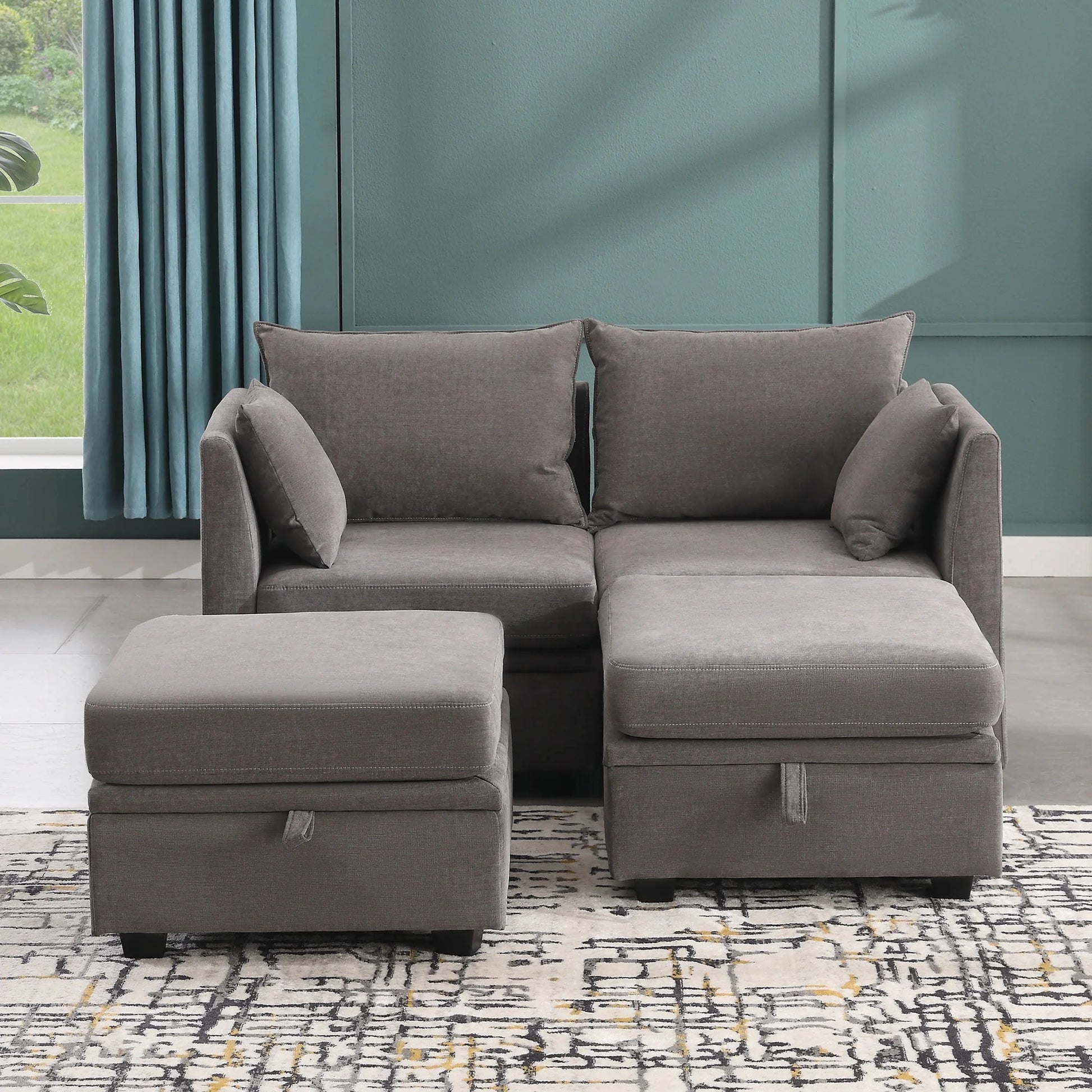 Modular Couches And Sofas Sectional With Storage Sectional Sofa U Shaped Sectional Couch With Reversible Chaises, Grey Gray Wood Soft Heavy Duty Linen 4 Seat