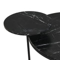 Modern Coffee Table With Two Display Shelves, Black Faux Marble Surfaces, Tripod Inspired Base,Rounded Tabletop Edges Matte Black Mdf