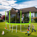 12Ft Trampoline Green For Kids & Adults With Basketball Hoop And Ball ,Recreational Trampolines With Safety Enclosure For Back Yard Outdoor Green Metal