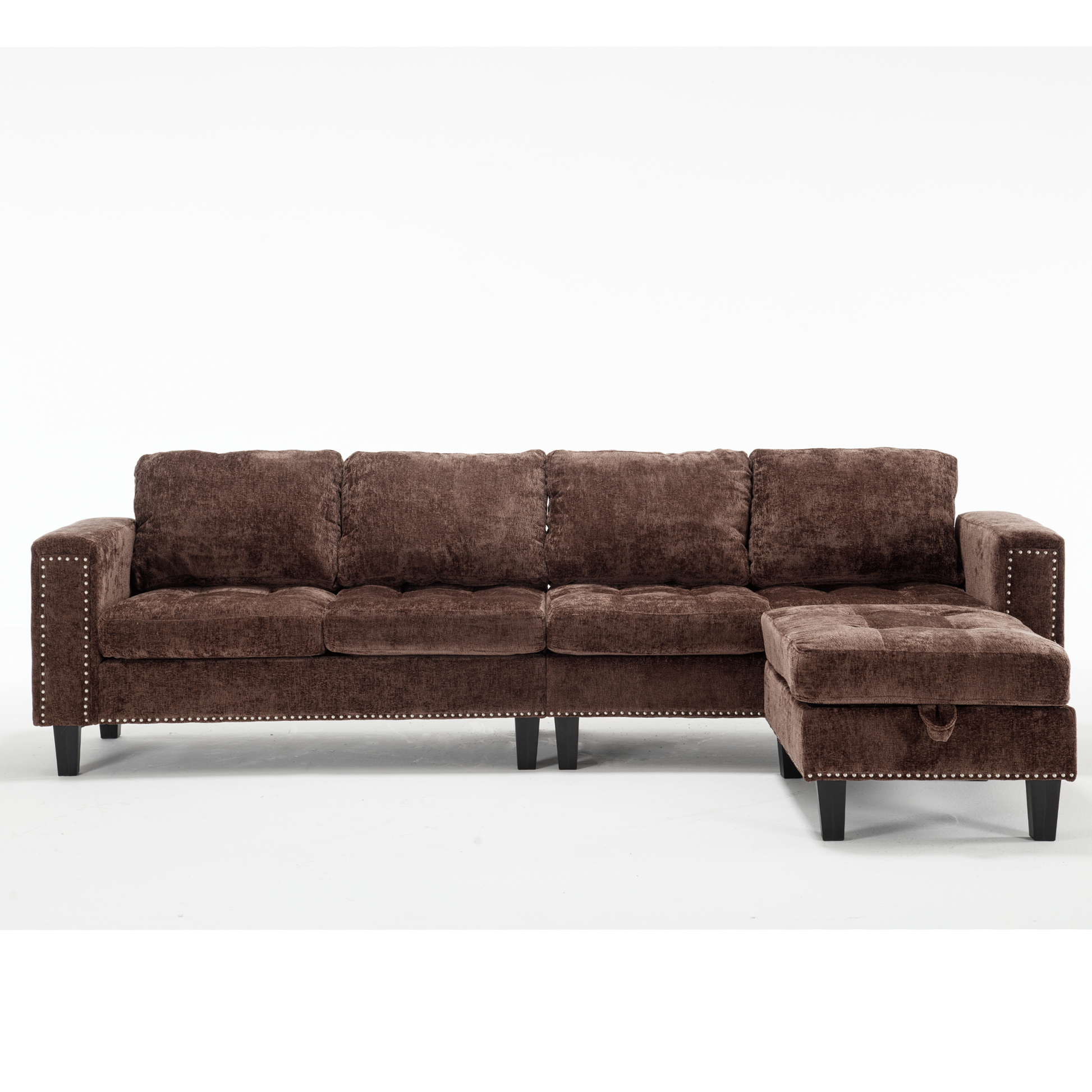Arrived 5 Seat Modular Sofa,With Storage Ottoman, Convertible Sectional Sofa, L Shaped Couchreversible Chaise ,Riveted Sofa,Chenille, Brown Brown Polyester Wood Primary Living Space Medium Soft Cushion Back Modern Square Arms Foam Metal & Wood 5 Seat